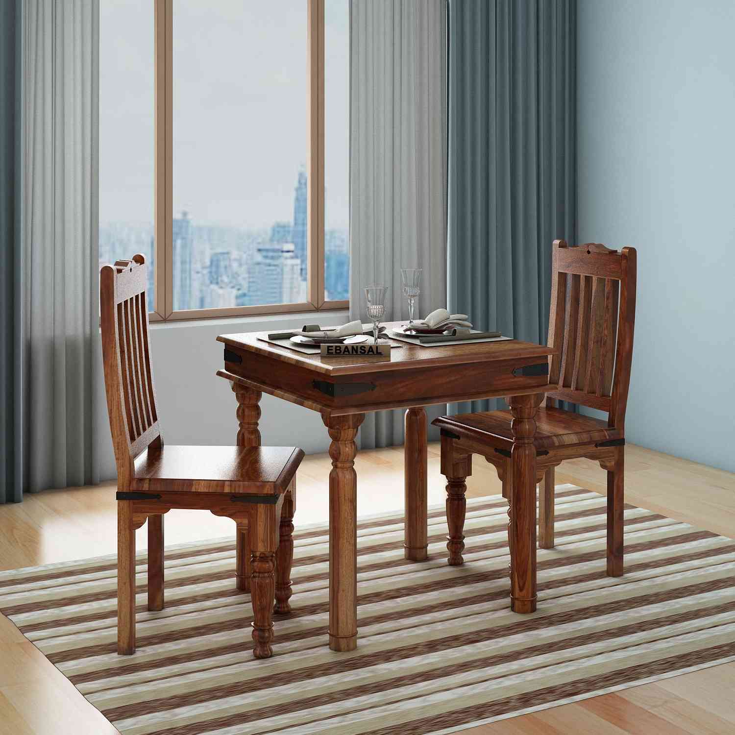 Ajmer Solid Sheesham Wood Seater Dining Set (Without Cushion, Natura