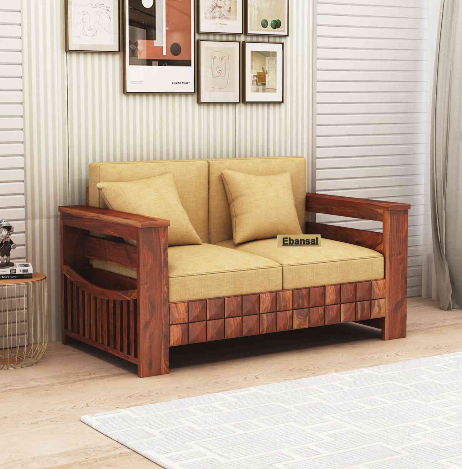 Sofia Solid Sheesham Wood Seater Sofa (Natural Finish) – eBansal