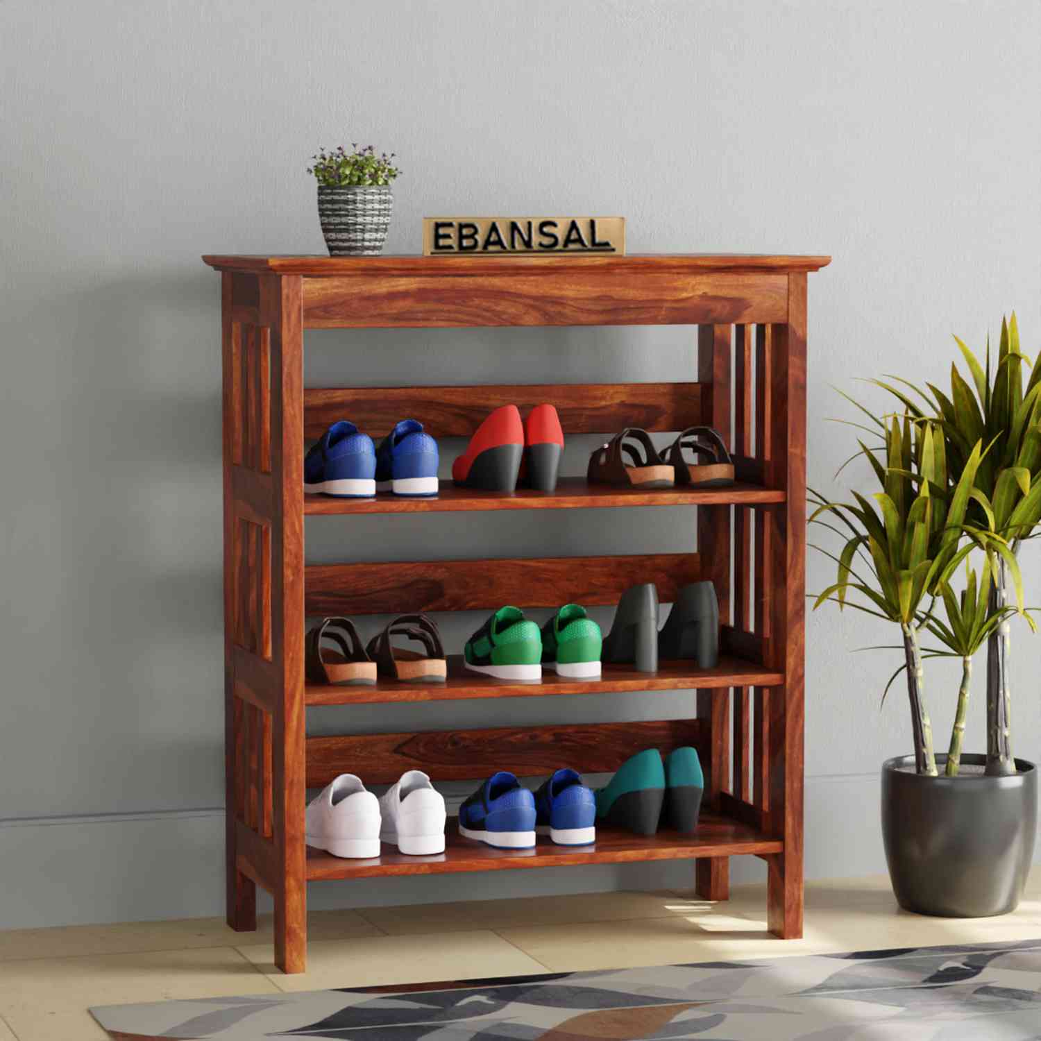 Trinity Solid Sheesham Wood Shoe Rack (Natural Finish)