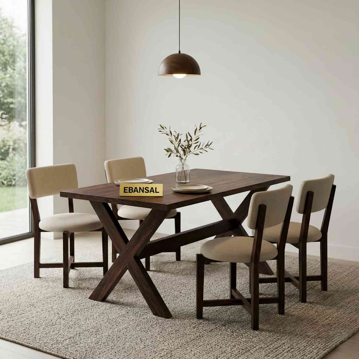 Prio Solid Sheesham Wood 4 Seater Dining Set (With Cushion, Walnut Fin ...