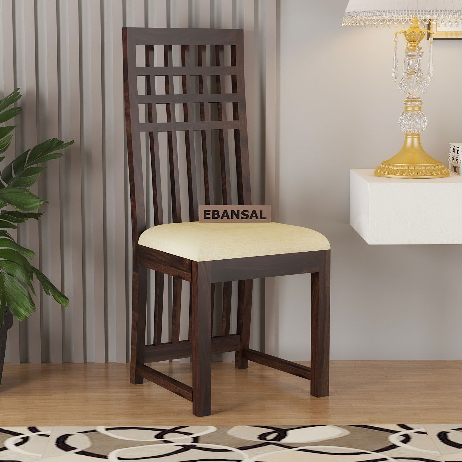 Amer Solid Sheesham Wood High Back Chair With Cushioned Seat (Walnut F