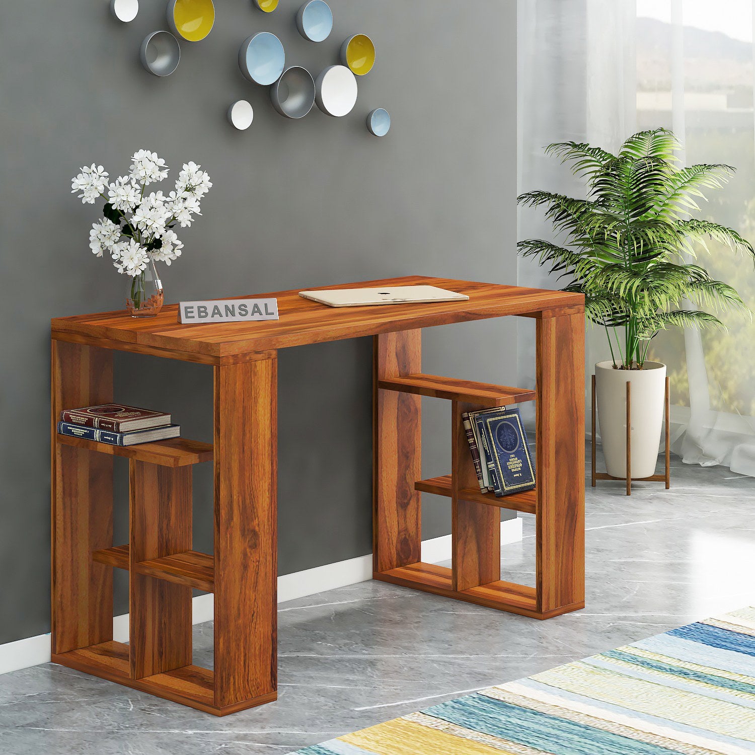 Maurice Solid Sheesham Wood Study Table (Ladder, Natural Finish