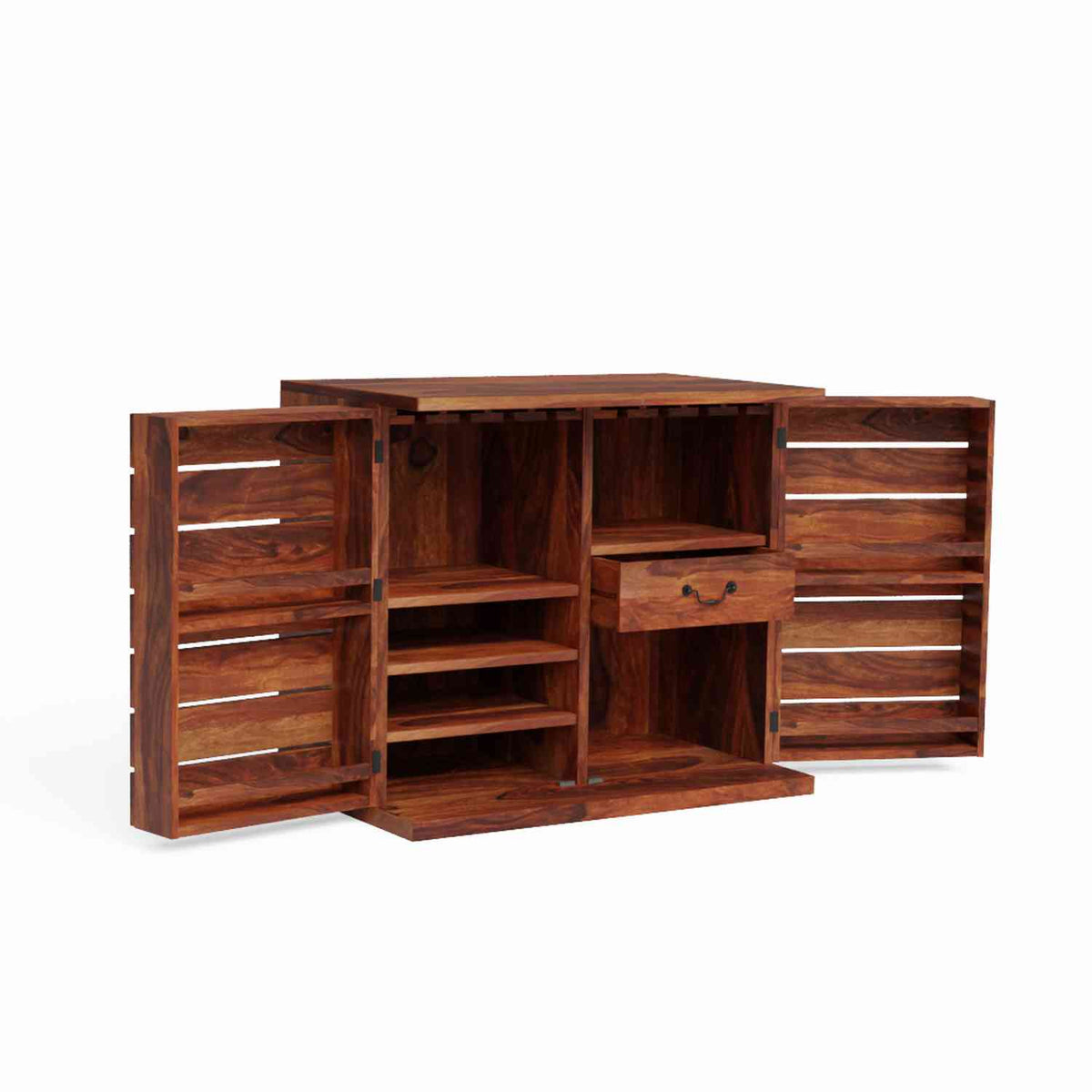 Feelinn Solid Sheesham Wood Bar Cabinet (Natural Finish)