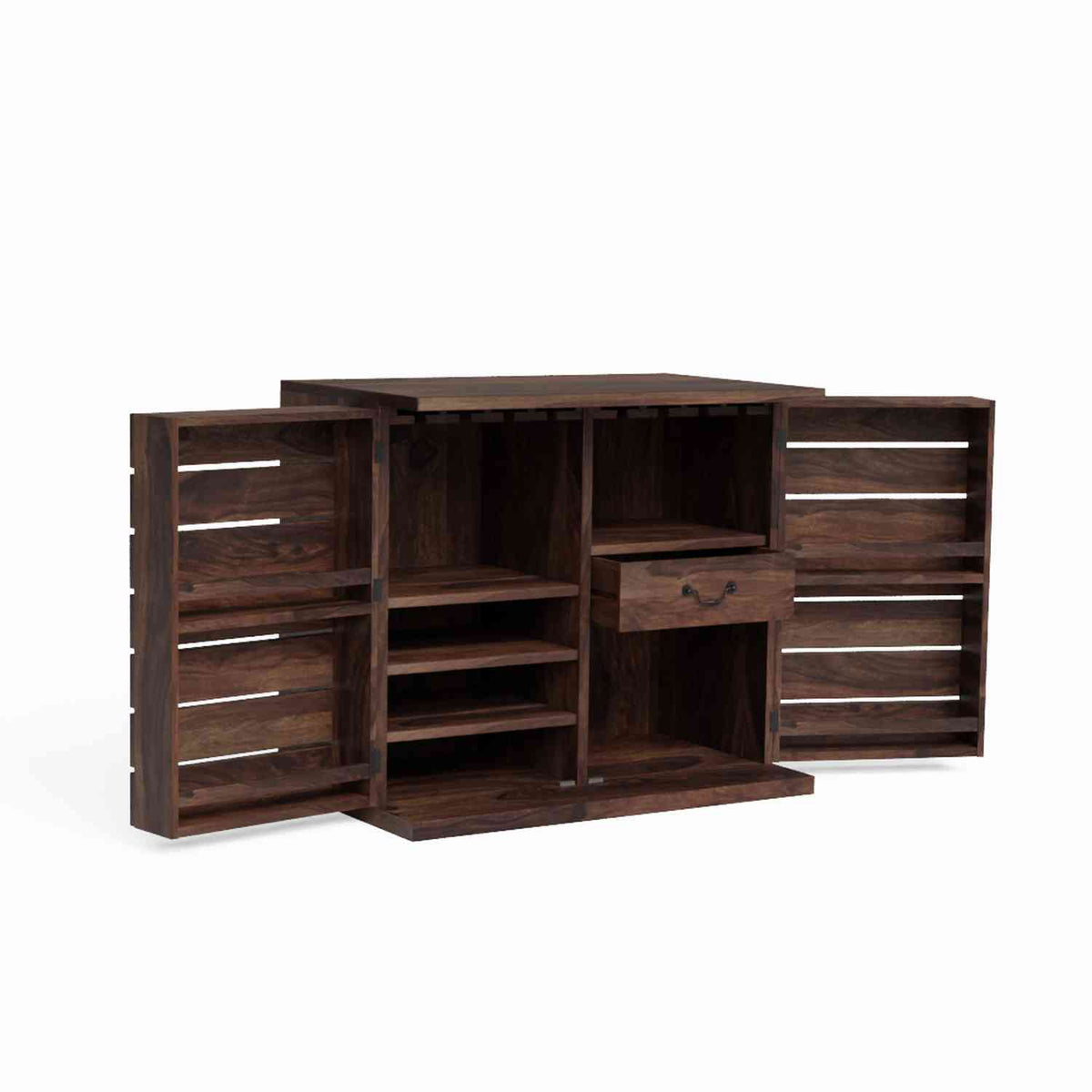 Feelinn Solid Sheesham Wood Bar Cabinet (Walnut Finish)