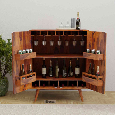 Livinn Solid Sheesham Wood Bar Cabinet (Natural Finish)