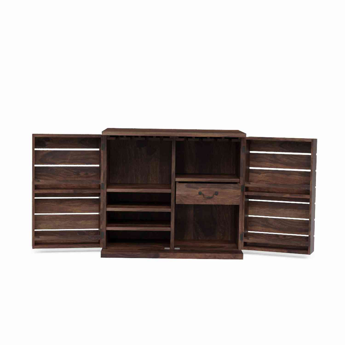 Feelinn Solid Sheesham Wood Bar Cabinet (Walnut Finish)