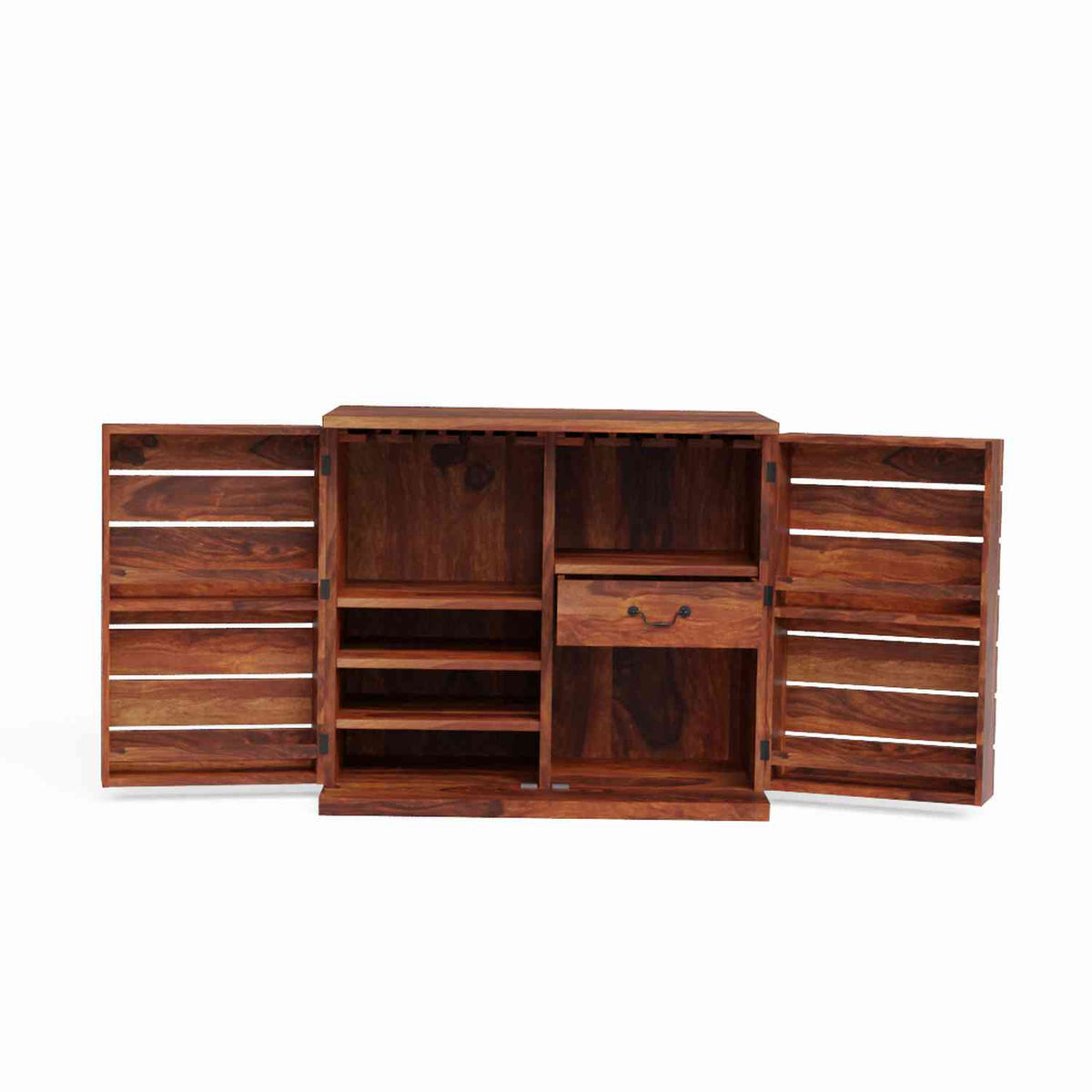 Feelinn Solid Sheesham Wood Bar Cabinet (Natural Finish)