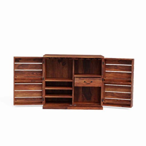 Feelinn Solid Sheesham Wood Bar Cabinet (Natural Finish)