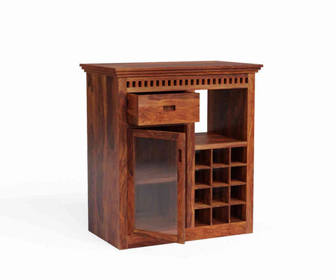 Amer Solid Sheesham Wood Bar Cabinet (Natural Finish)