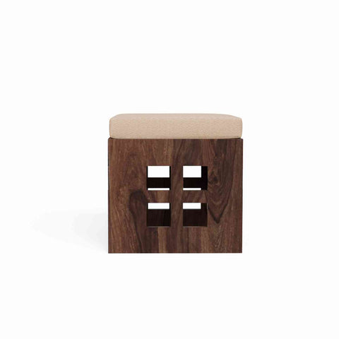 Mobell Solid Sheesham Wood Coffee Table Set With Four Cushioned Stools (Square, Walnut Finish)