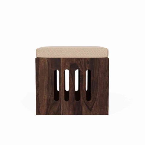 Mobell Solid Sheesham Wood Coffee Table Set With Four Cushioned Stools (Capsule, Walnut Finish)