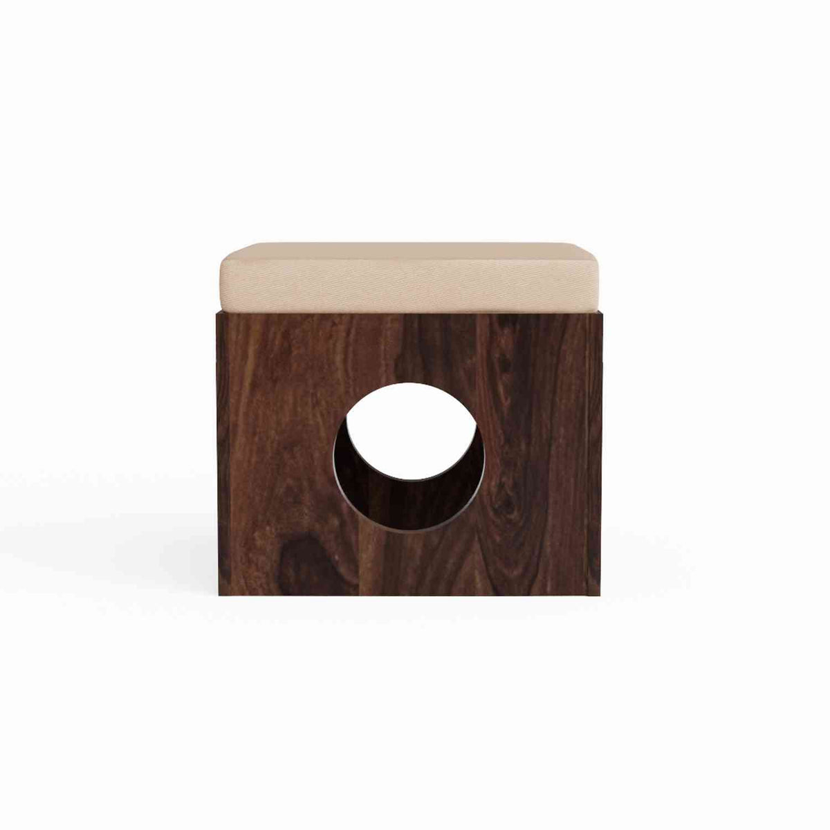Mobell Solid Sheesham Wood Coffee Table Set With Four Cushioned Stools (Round, Walnut Finish)