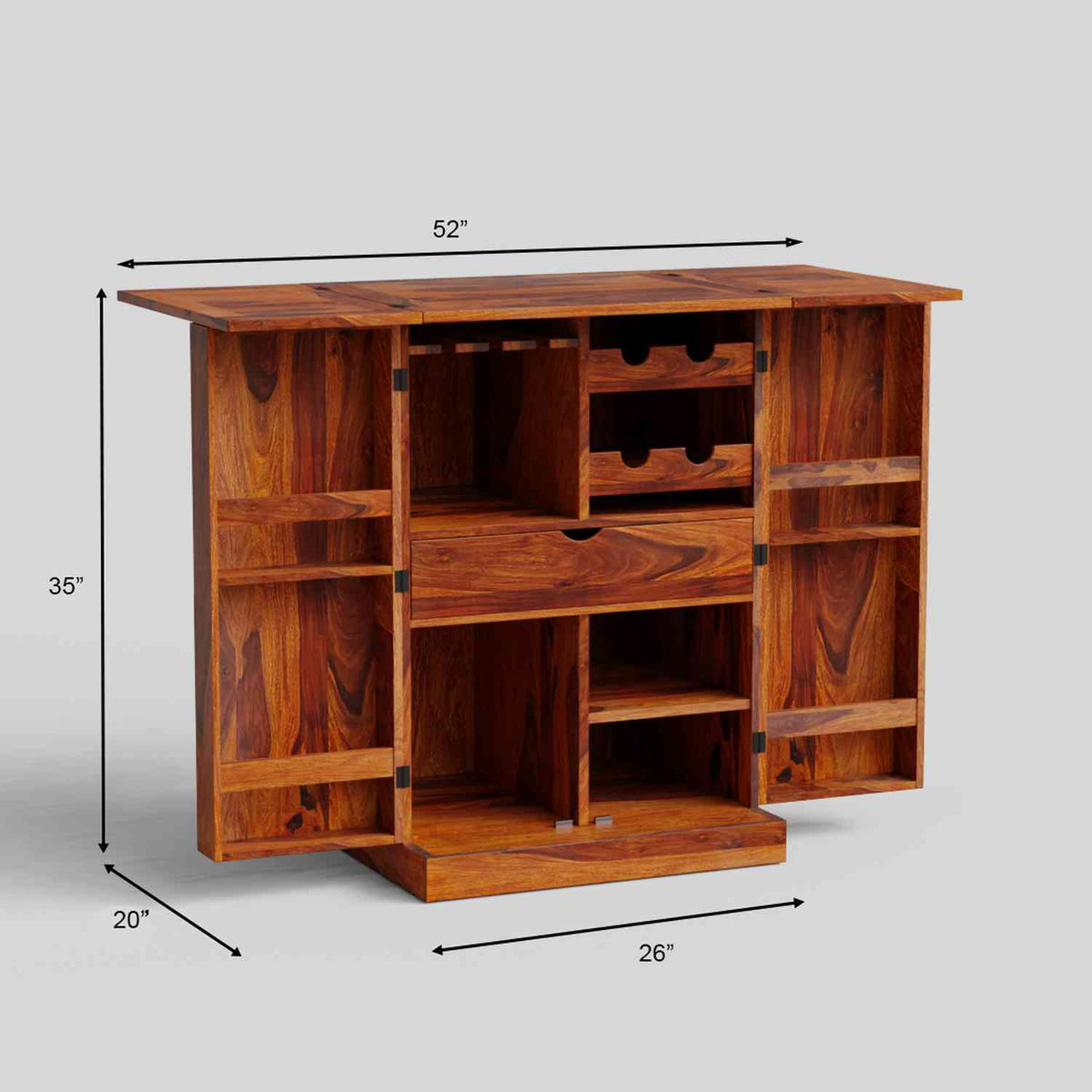 Sofia Solid Sheesham Wood Bar Cabinet (Natural Finish)