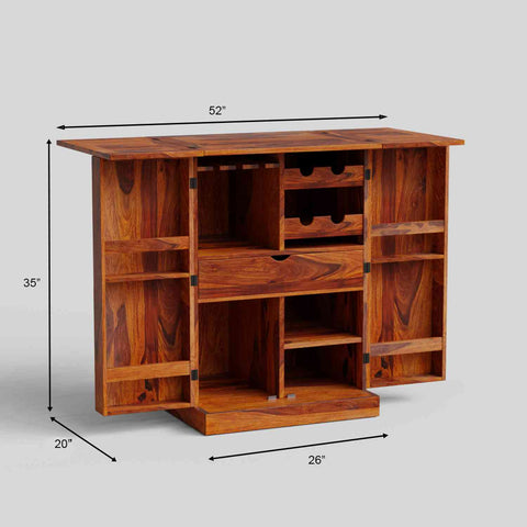 Sofia Solid Sheesham Wood Bar Cabinet (Natural Finish)