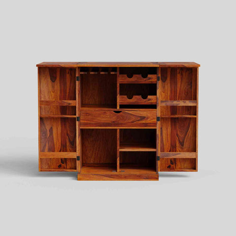 Sofia Solid Sheesham Wood Bar Cabinet (Natural Finish)