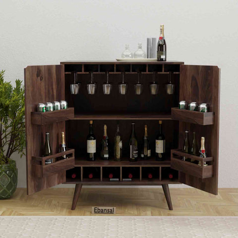 Livinn Solid Sheesham Wood Bar Cabinet (Walnut Finish)