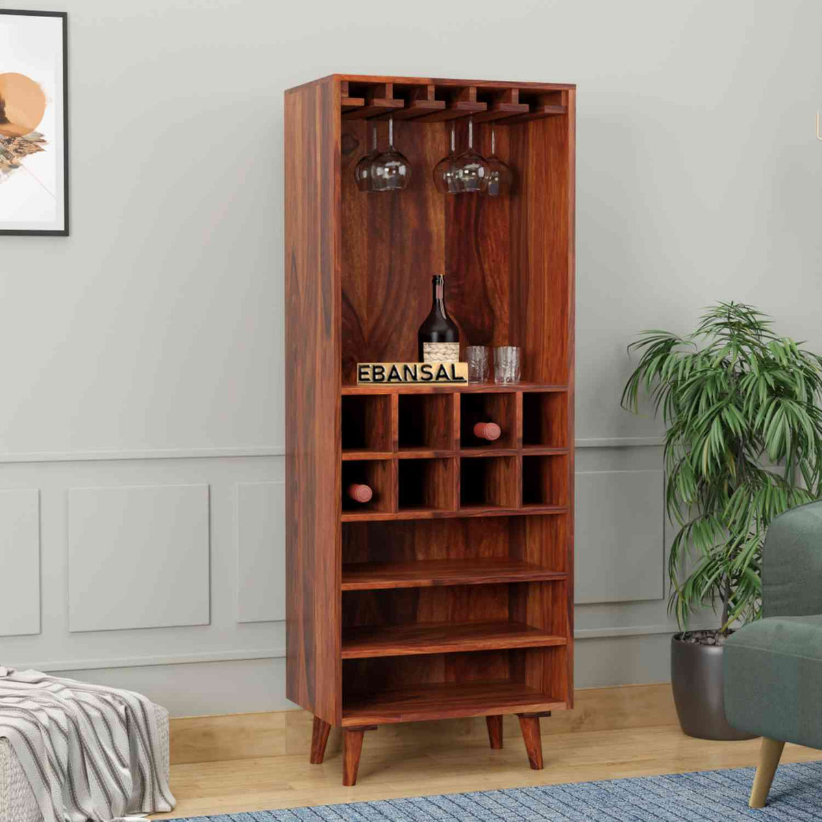 Befree Solid Sheesham Wood Bar Cabinet (Natural Finish)