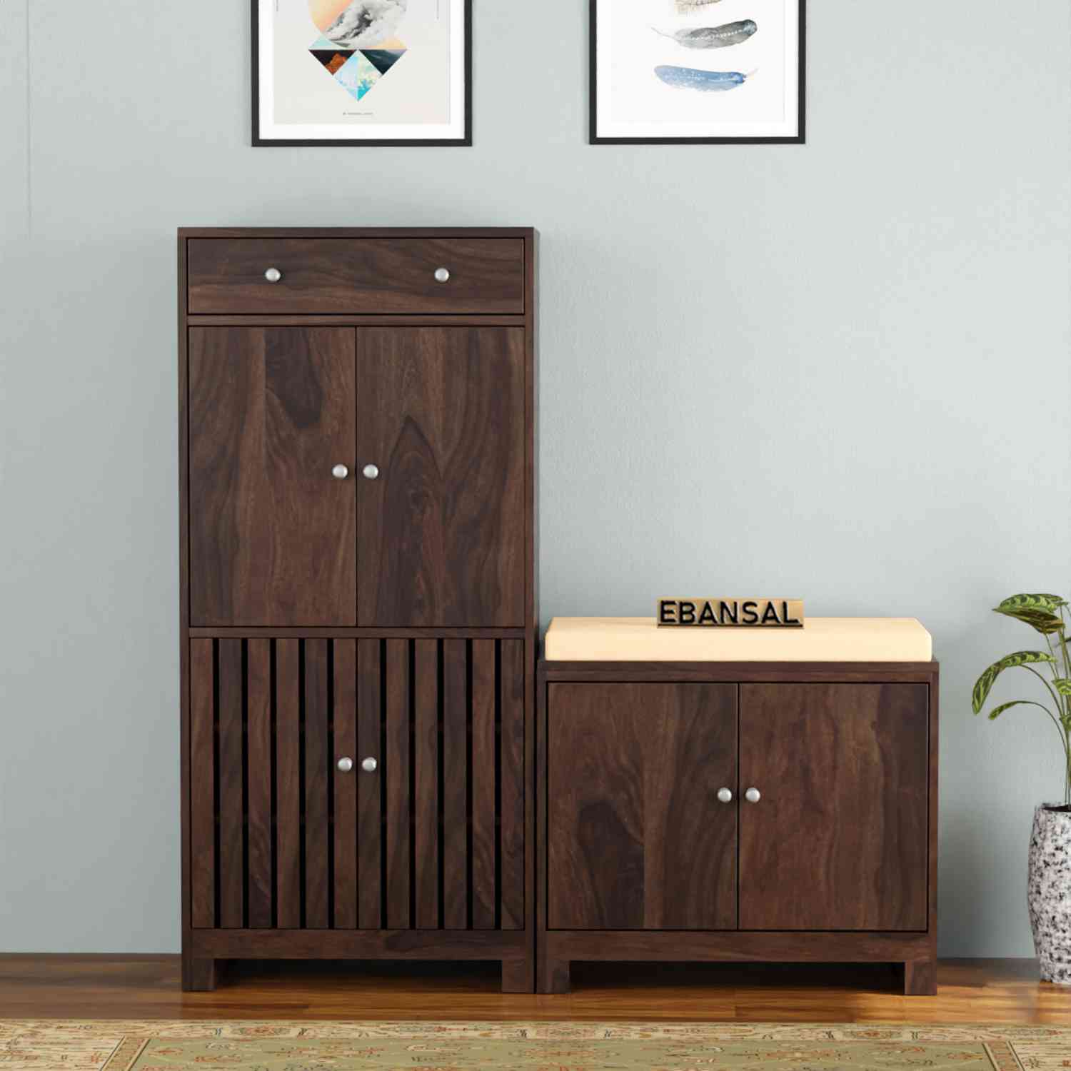 Lumin Solid Sheesham Wood Shoe Rack With Cushioned Seat (Walnut