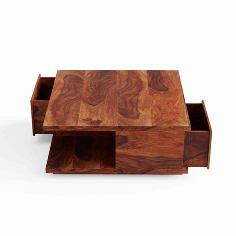Revista Solid Sheesham Wood Coffee Table (Natural Finish)