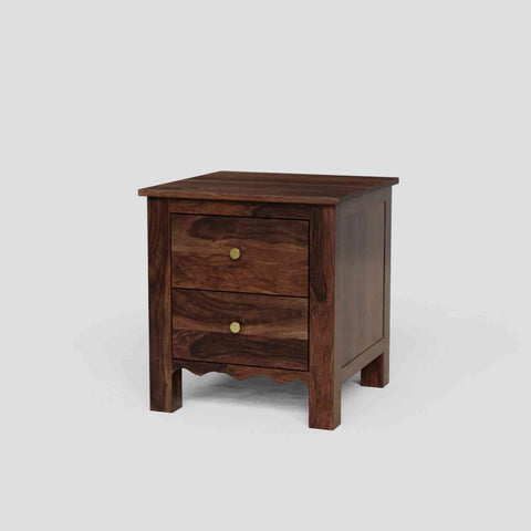 Revista Solid Sheesham Wood Bedside Table With Drawers (Walnut Finish)