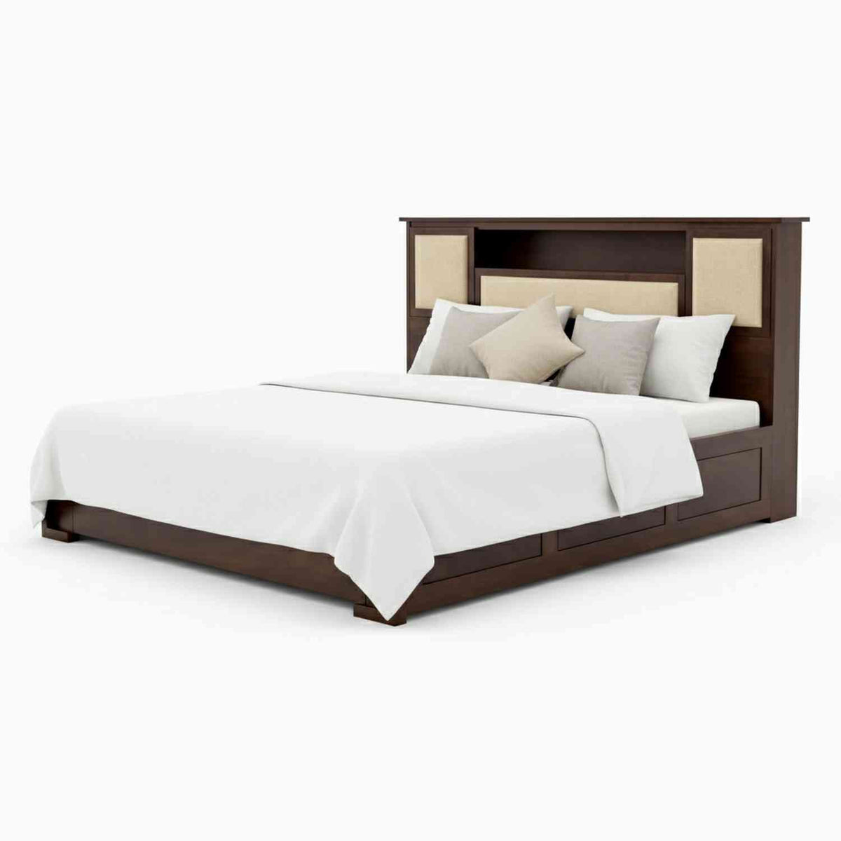 Feelinn Solid Sheesham Wood Bed With Box Storage (King Size, Walnut Finish)
