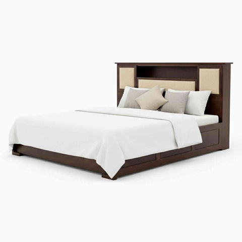 Feelinn Solid Sheesham Wood Bed With Box Storage (Queen Size, Walnut Finish)