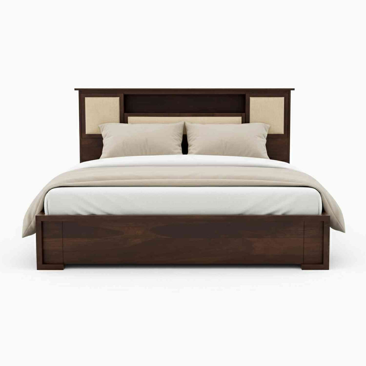 Feelinn Solid Sheesham Wood Bed With Box Storage (King Size, Walnut Finish)