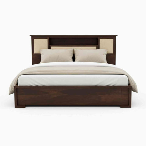Feelinn Solid Sheesham Wood Bed With Box Storage (Queen Size, Walnut Finish)