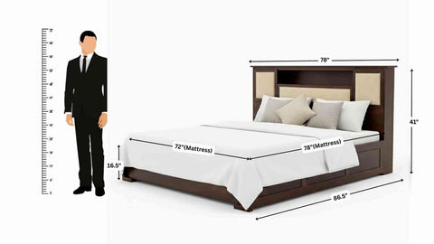 Feelinn Solid Sheesham Wood Hydraulic Bed With Box Storage (King Size, Walnut Finish)