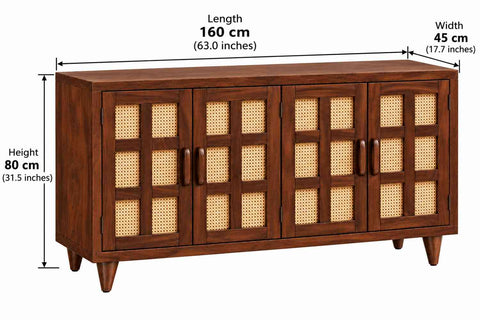 Canejoy Solid Sheesham Wood Sideboard (Walnut Finish)