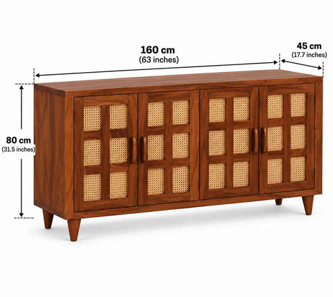 Canejoy Solid Sheesham Wood Sideboard (Natural Finish)
