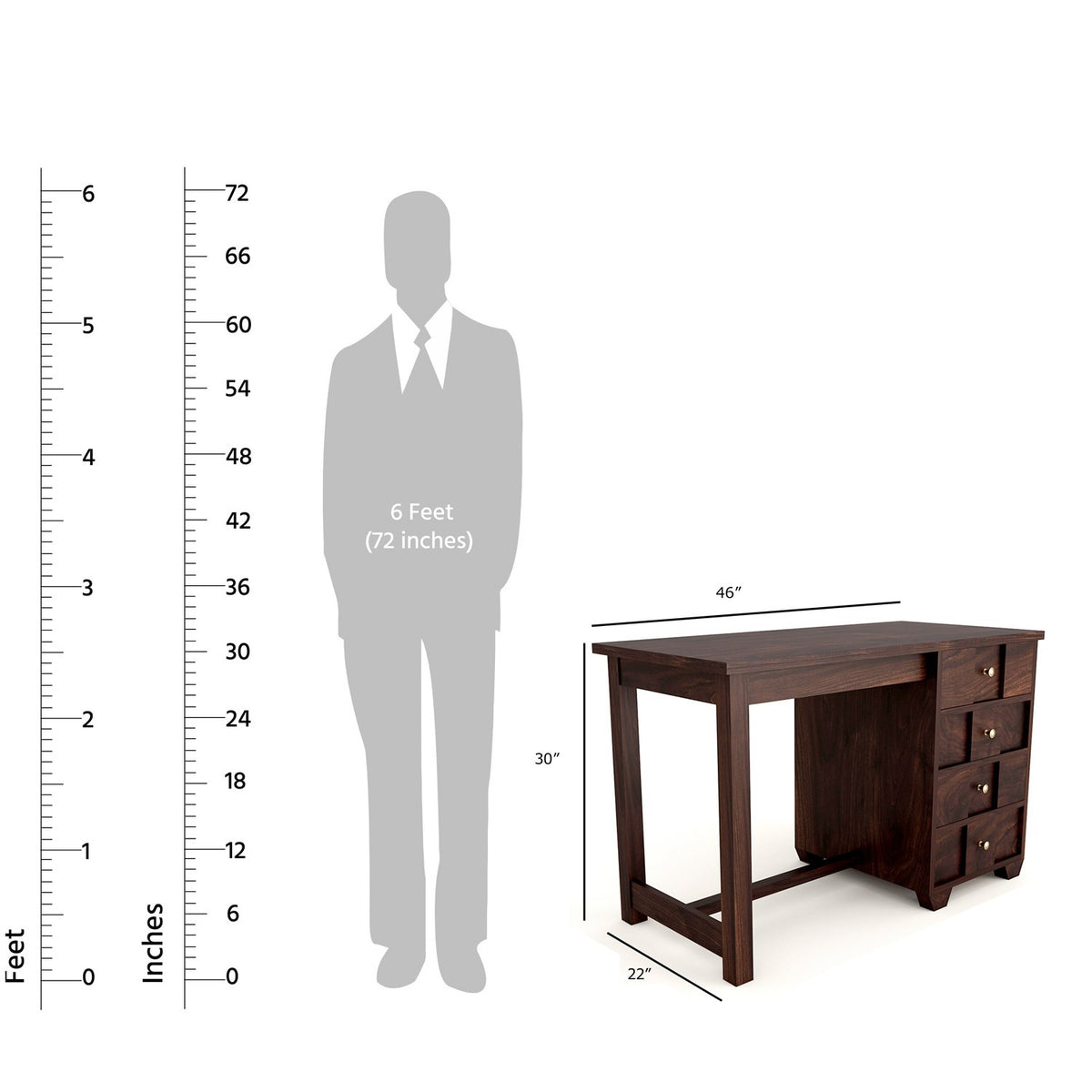 Solid Sheesham Wood Zigzag Study Table (Walnut Finish)