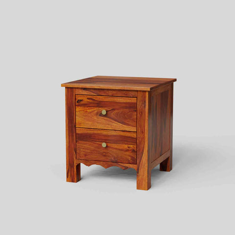 Revista Solid Sheesham Wood Bedside Table With Drawers (Natural Finish)