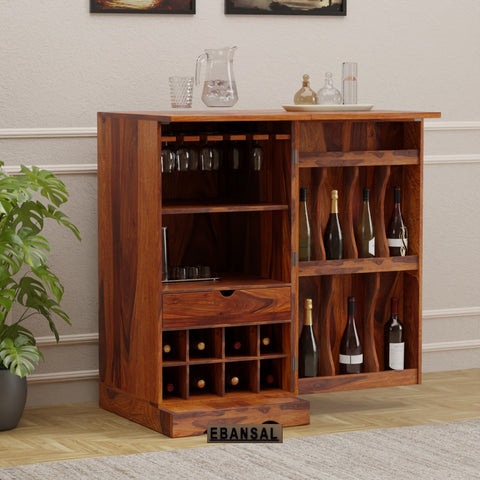 Sofia Solid Sheesham Wood Bar Cabinet (Small Size, Natural Finish)