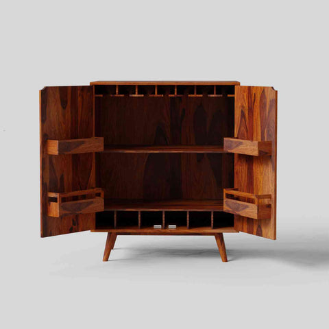 Livinn Solid Sheesham Wood Bar Cabinet (Natural Finish)