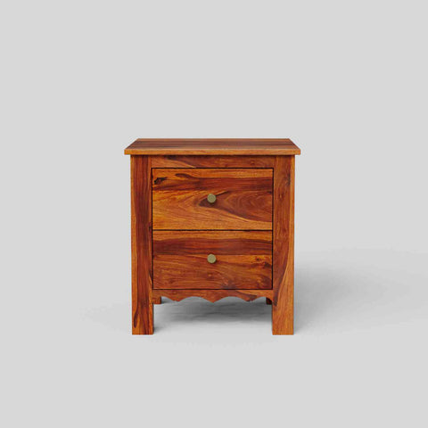 Revista Solid Sheesham Wood Bedside Table With Drawers (Natural Finish)