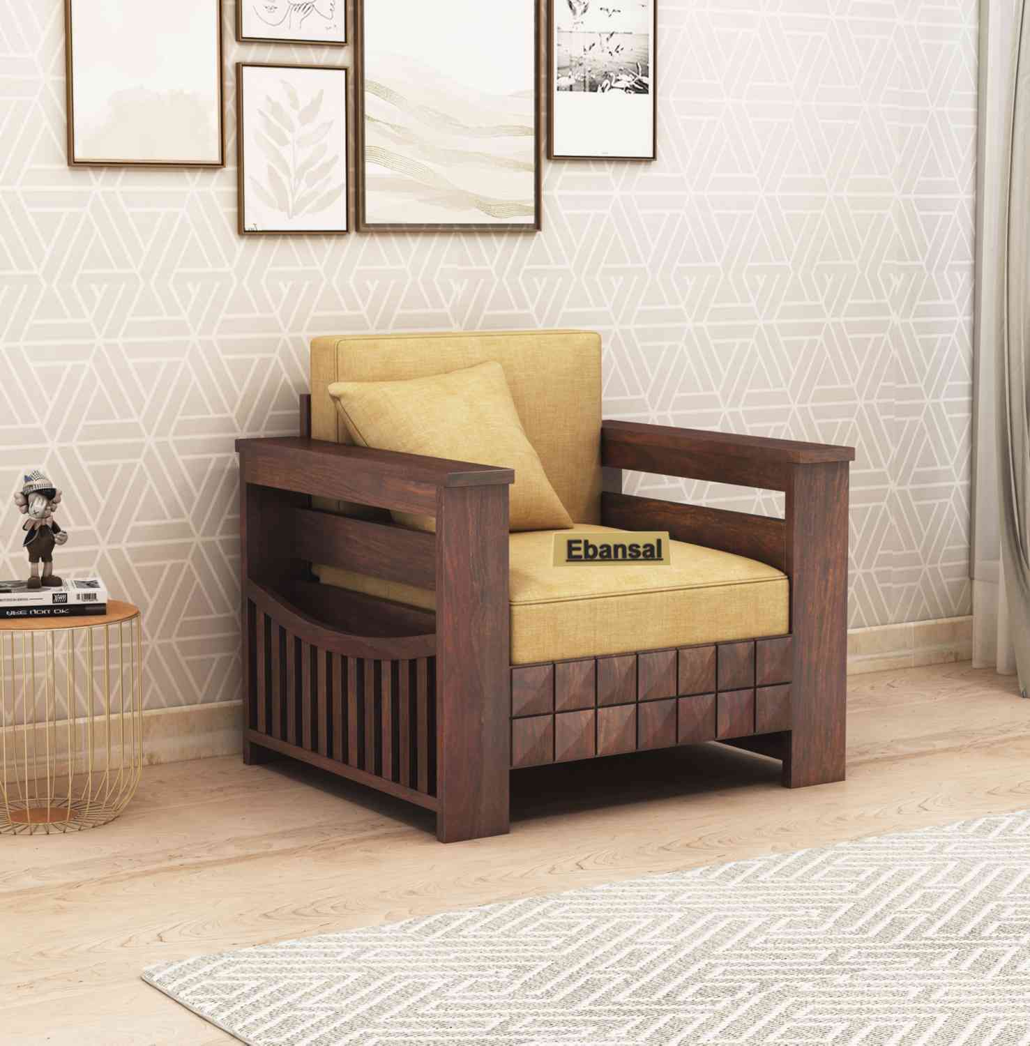 Sofia Solid Sheesham Wood Single Seater Sofa (Walnut Finish)