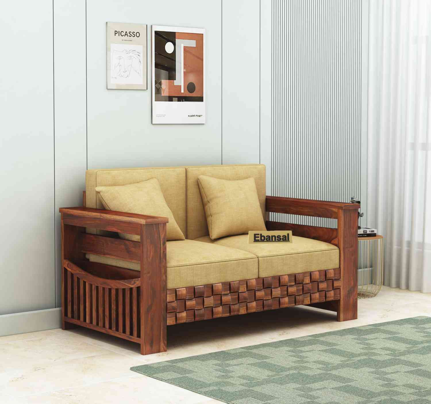 Olivia Solid Sheesham Wood 2 Seater Sofa (Natural Finish)