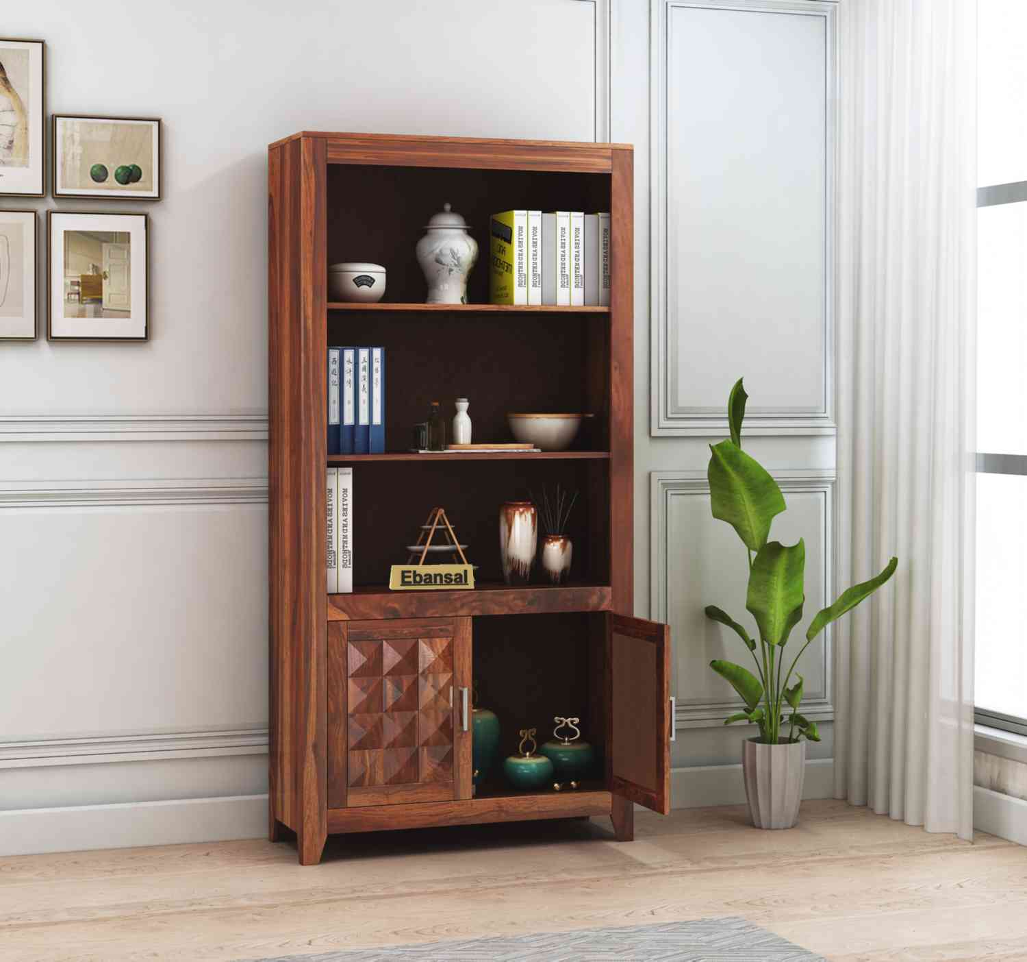 Sofia Solid Sheesham Wood Bookshelf (Natural Finish)