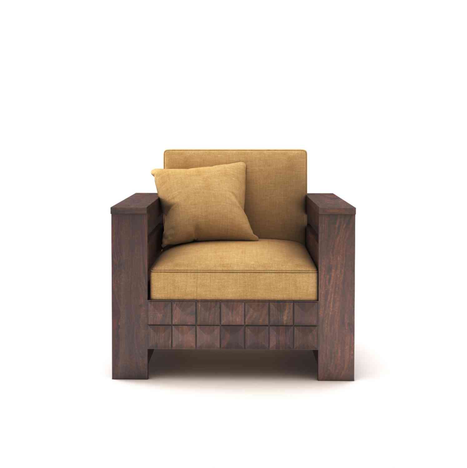 Sofia Solid Sheesham Wood Single Seater Sofa (Walnut Finish)