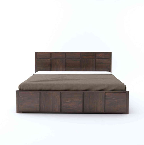 Mobell Solid Sheesham Wood Hydraulic Bed With Box Storage (Queen Size, Walnut Finish)