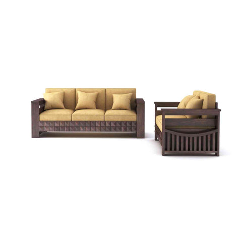Sofia Solid Sheesham Wood 5 Seater Sofa Set (Walnut Finish, 3+2)