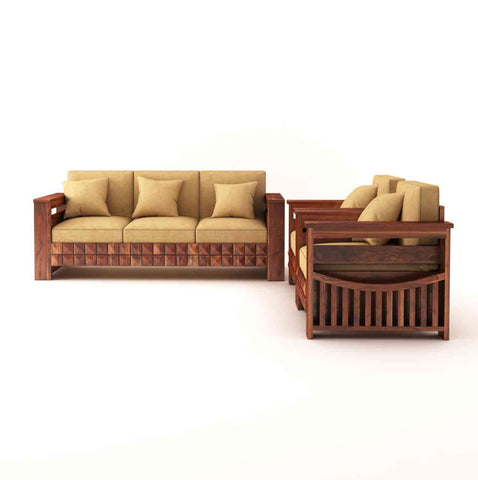 Sofia Solid Sheesham Wood 5 Seater Sofa Set (Natural Finish, 3+1+1)