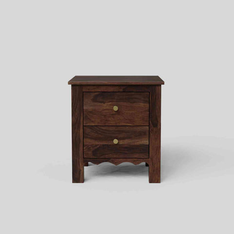 Revista Solid Sheesham Wood Bedside Table With Drawers (Walnut Finish)