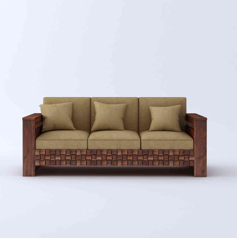 Olivia Solid Sheesham Wood 5 Seater Sofa Set With Coffee Table (3+1+1, Natural Finish)