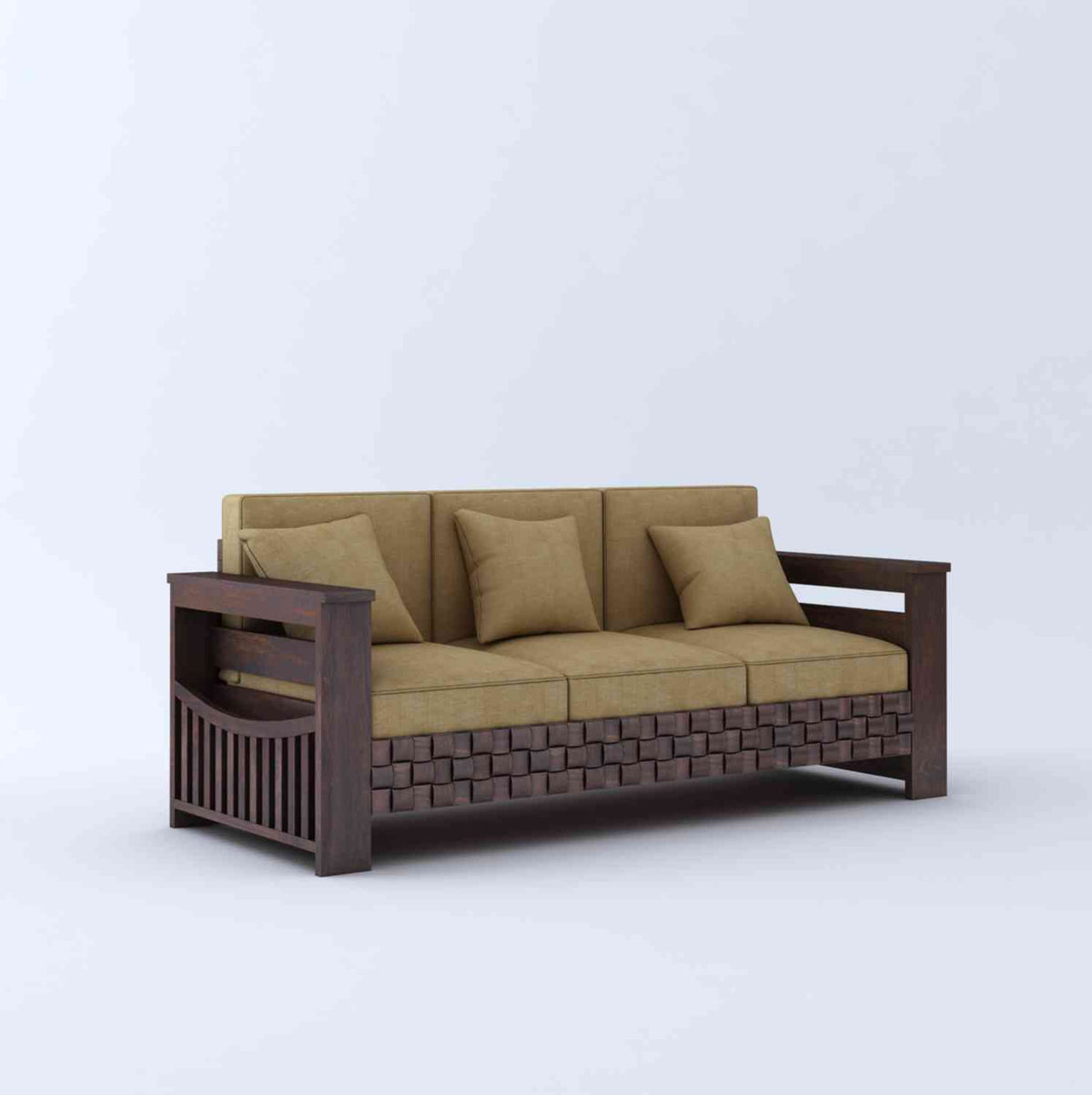Olivia Solid Sheesham Wood 5 Seater Sofa Set With Coffee Table (3+2, Walnut Finish)