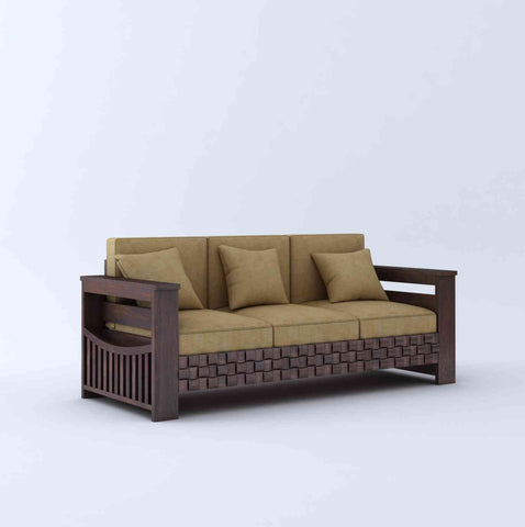 Olivia Solid Sheesham Wood 5 Seater Sofa Set With Coffee Table (3+2, Walnut Finish)