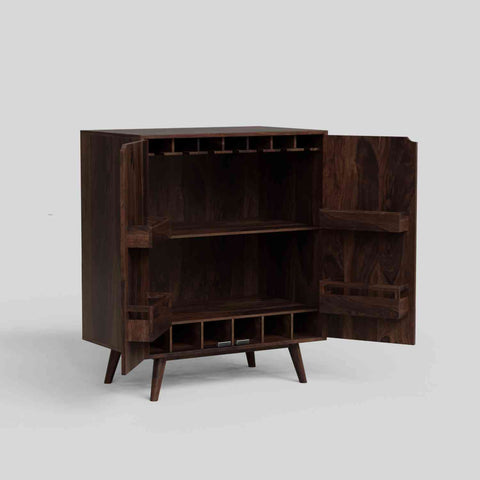 Livinn Solid Sheesham Wood Bar Cabinet (Walnut Finish)