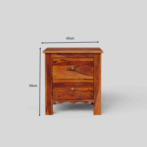 Revista Solid Sheesham Wood Bedside Table With Drawers (Natural Finish)