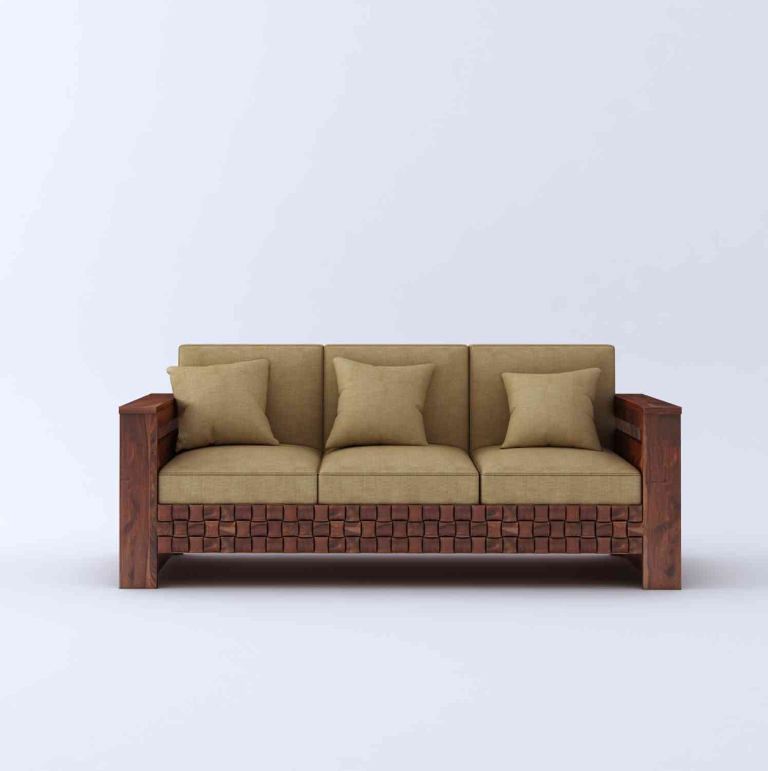 Olivia Solid Sheesham Wood 5 Seater Sofa Set (Natural Finish, 3+1+1)